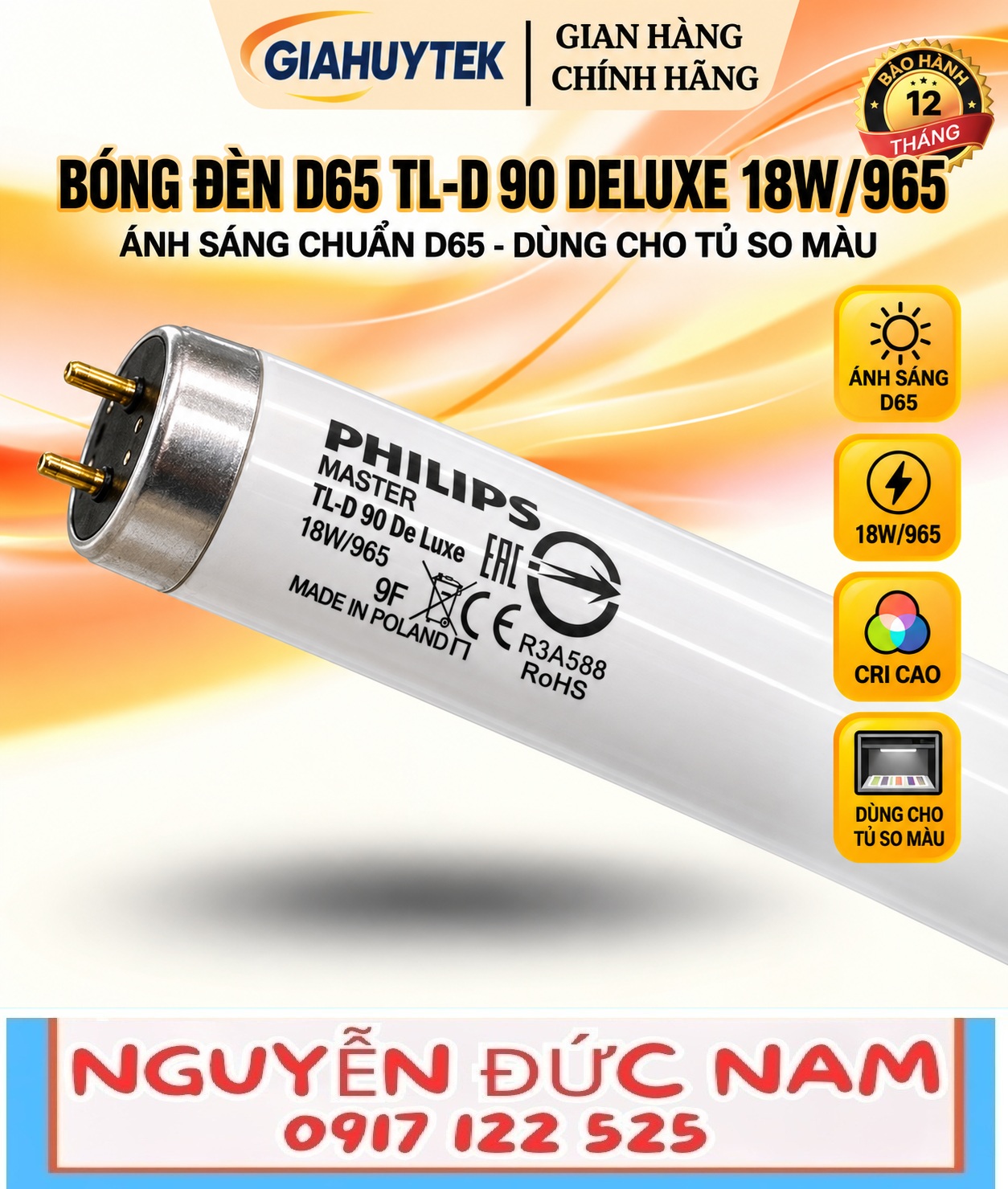 Bóng đèn D65 Philips TL-D 90 De Luxe 18W/965 – Nguyễn Đức Nam 0907 122 525